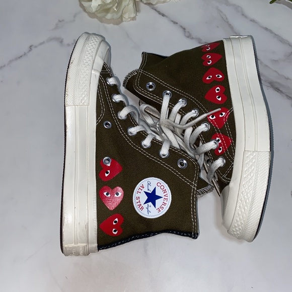 CONVERSE X COMME DES GARCONS PLAY CTAS 70 High Multi Heart  162973C Size Wo’s 5 - Picture 3 of 17